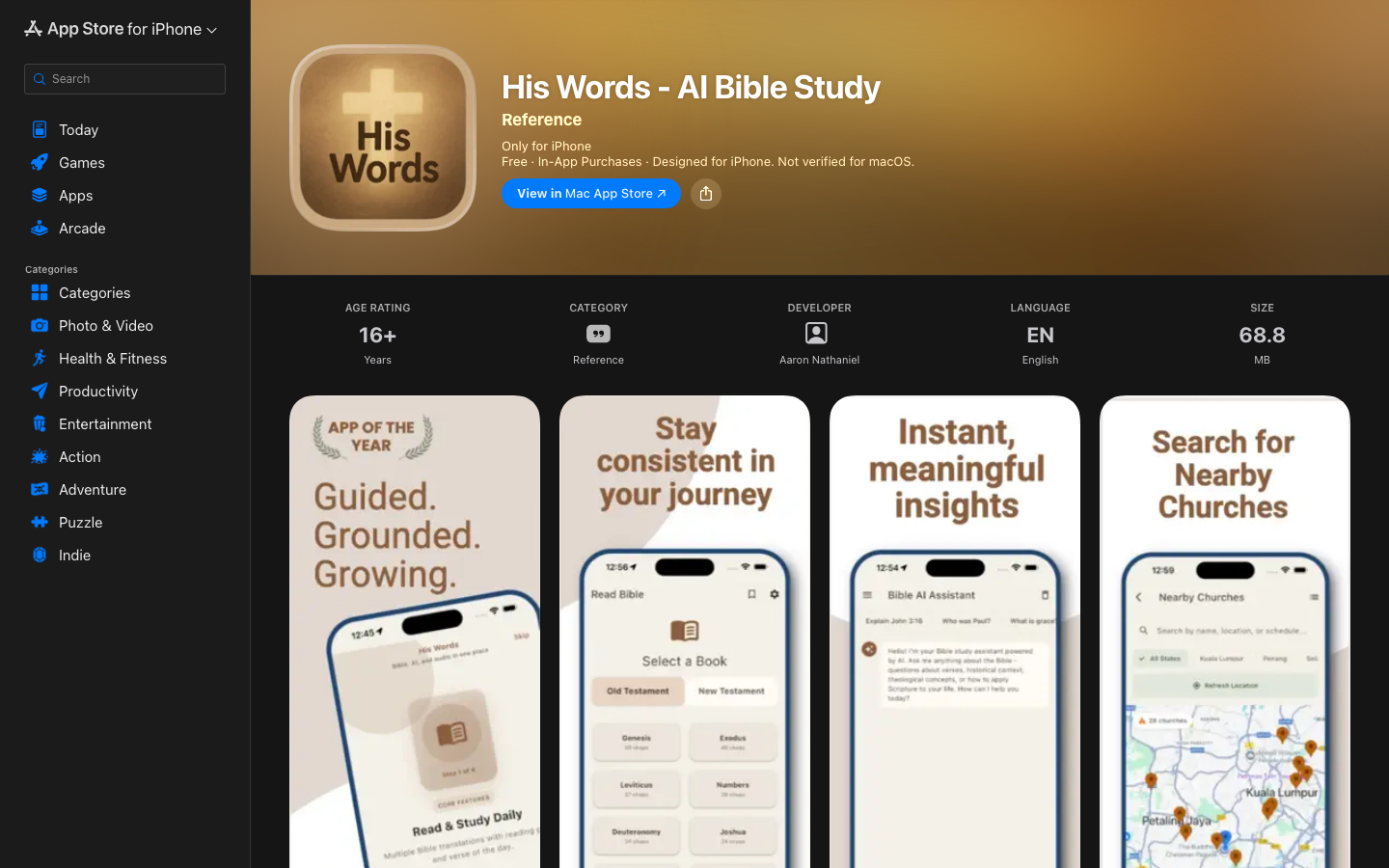 His Words App Store page