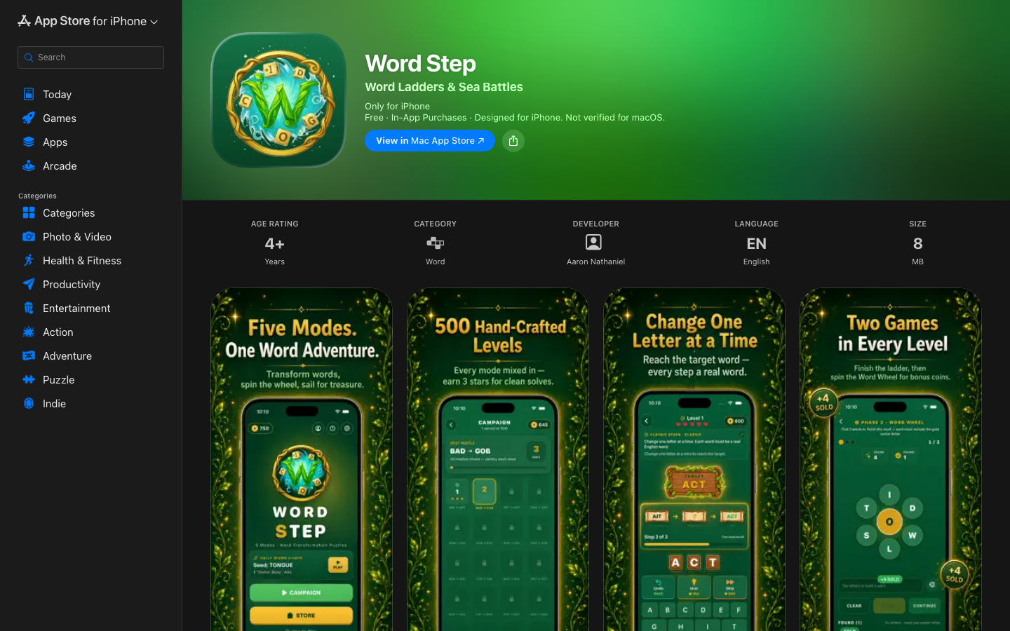 Word Step App Store page